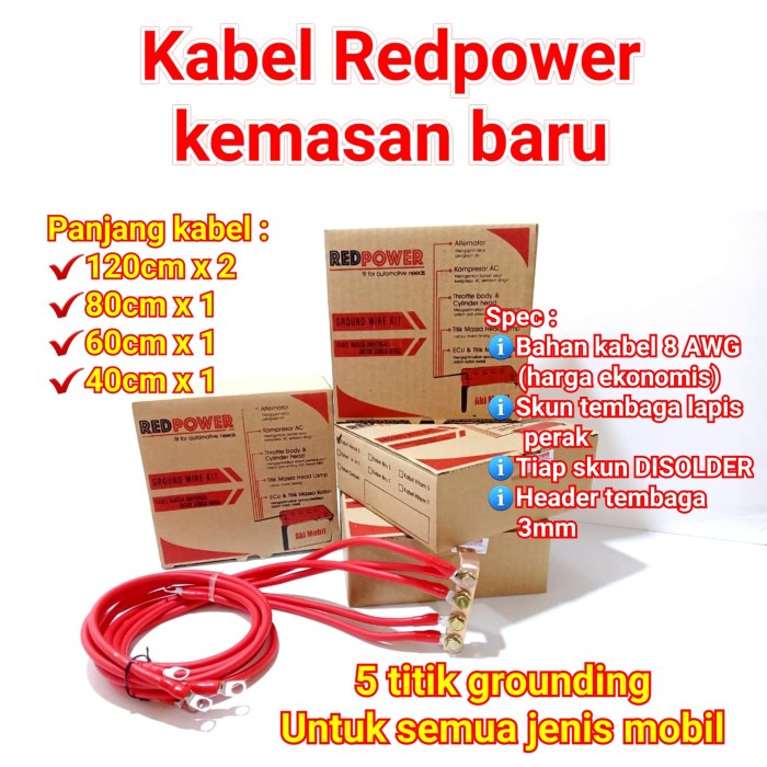 Jual Ground Wire Kit Kabel Grounding Mobil Redpower 8 awg Merah 5 titik ...