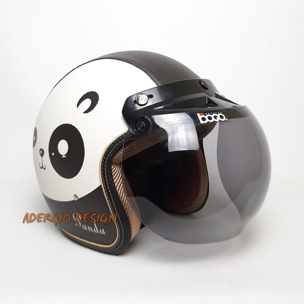 Jual Helm Half Face Dewasa Full Kulit Karakter Panda Hitam Bogo Retro ...