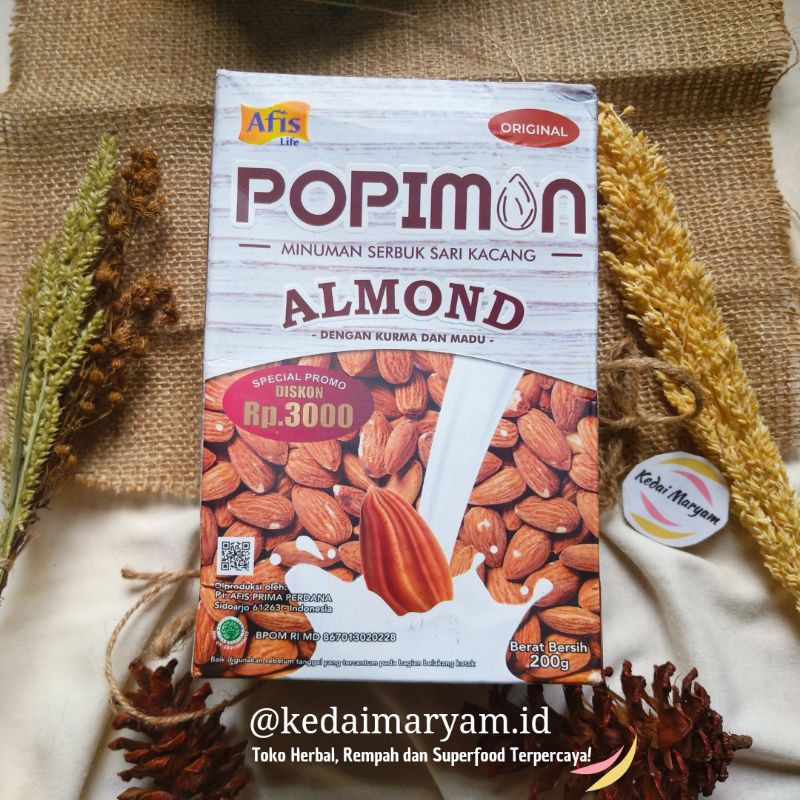 Jual Susu Almond Alamon Popimon Bubuk Tanpa Gula Asli Original 200 Gram ...