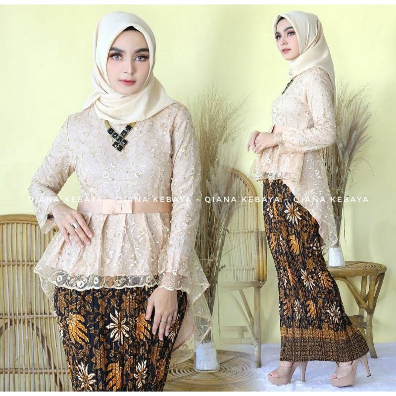 Jual Baju Setelan Kebaya Aurora Tile / Stelan Kebaya Brukat Pinguin