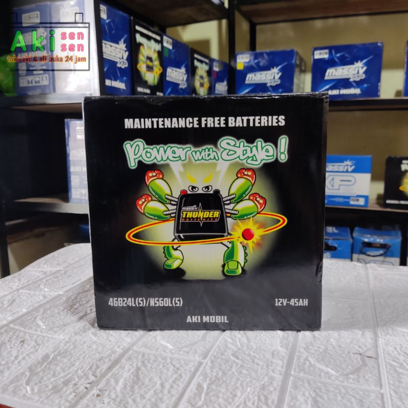 Jual accu aki kering ns60ls 46b24ls 12volt 45ah massiv thunder | Shopee
