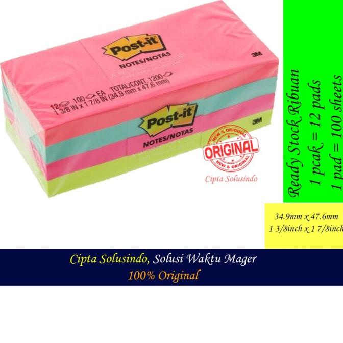 Jual *#*#*#] STICKY NOTES - POST-IT - SIZE 34.9MM X 47.6MM (12 PADSX ...