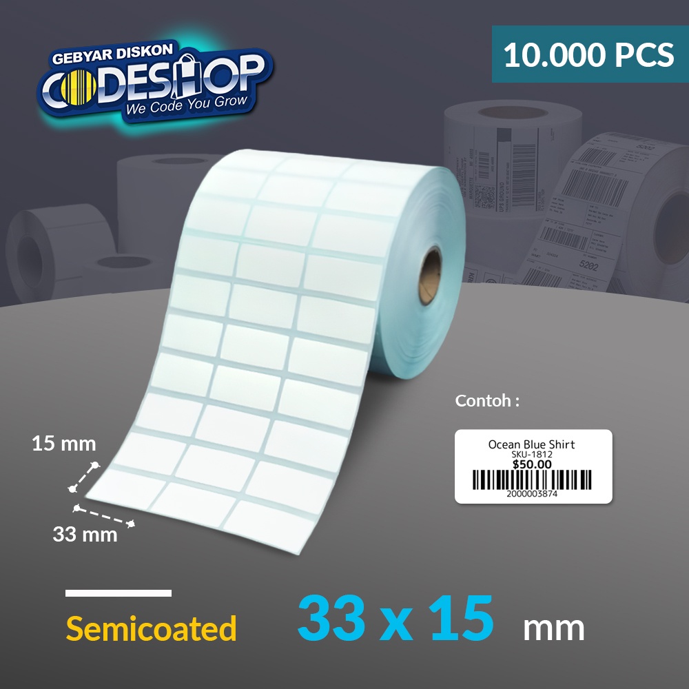 Jual Codeshop Label Semicoated 33 x 15 mm 3 Line Stiker Printer Barcode ...