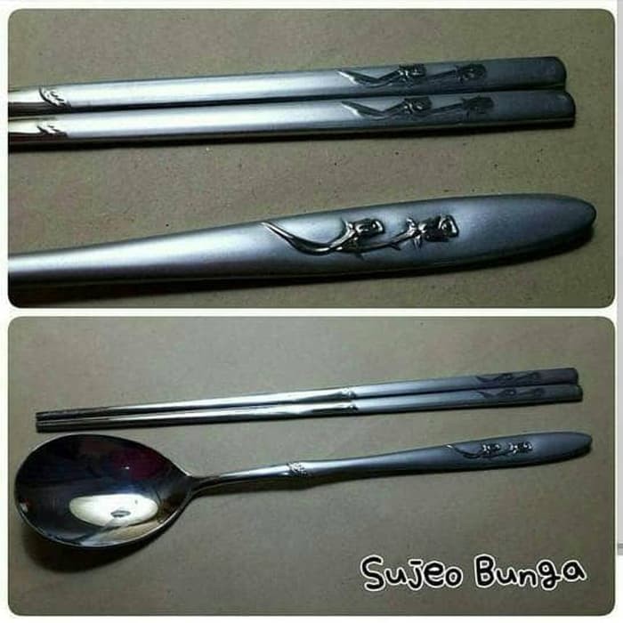 Jual Sujeo Sendok Sumpit Korea Stainless Motif Bunga Made In Korea