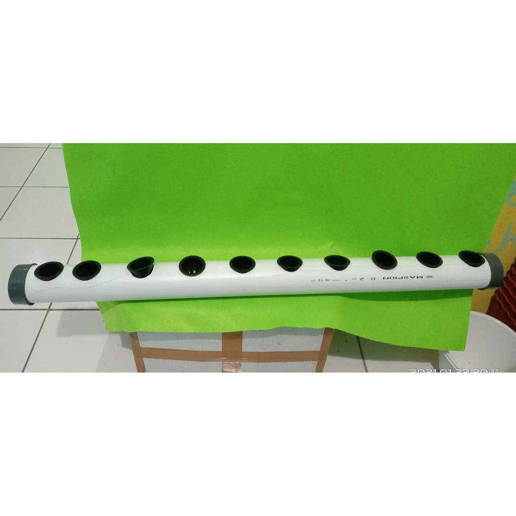Pipa Pvc Hidroponik 2 1/2 Inch 10 Lubang Plus Dop dan Netpot