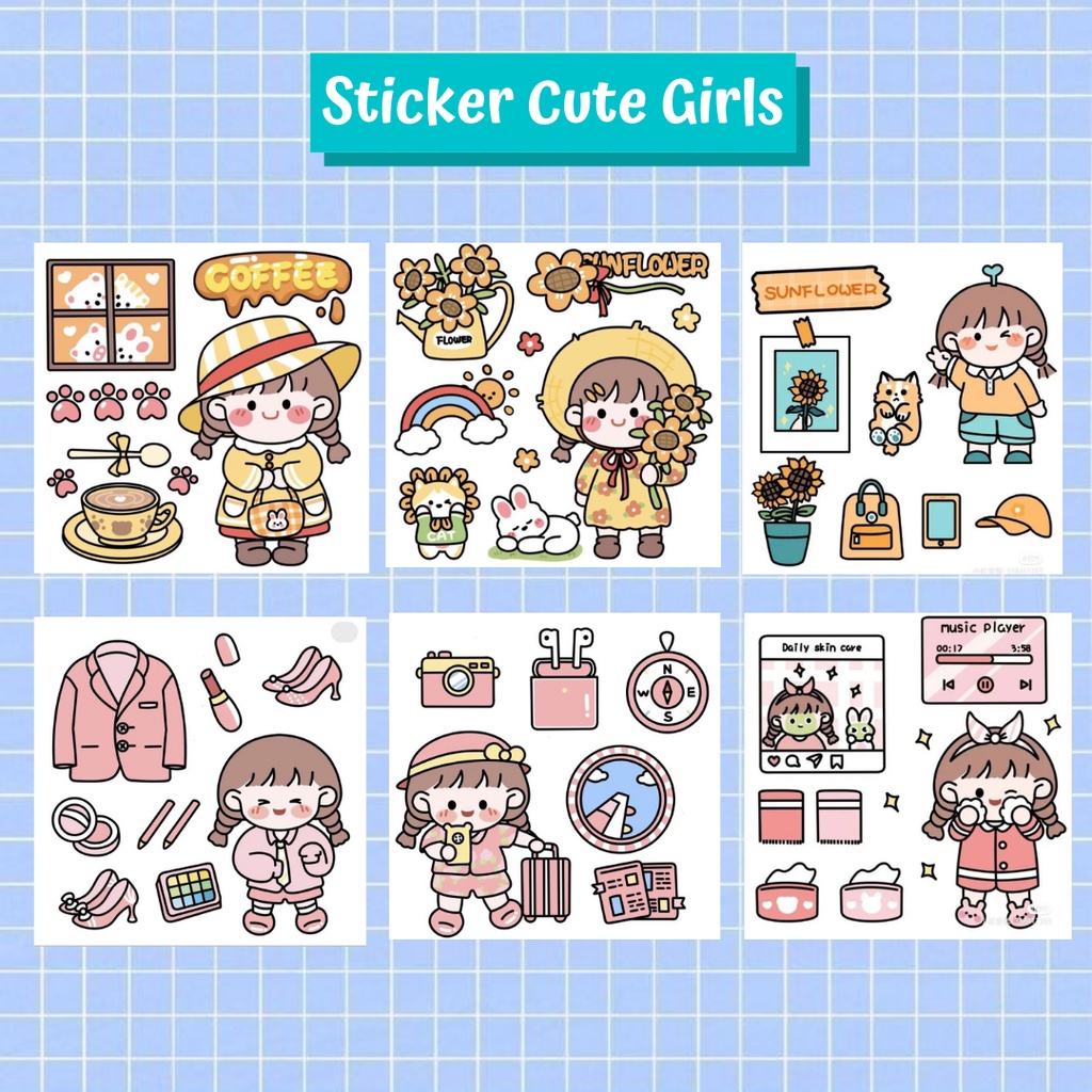 Jual Stiker Korea Cute Girl Stiker Cute Girl Sticker Chibi Cute Girl Sticker Scrapbook 1499