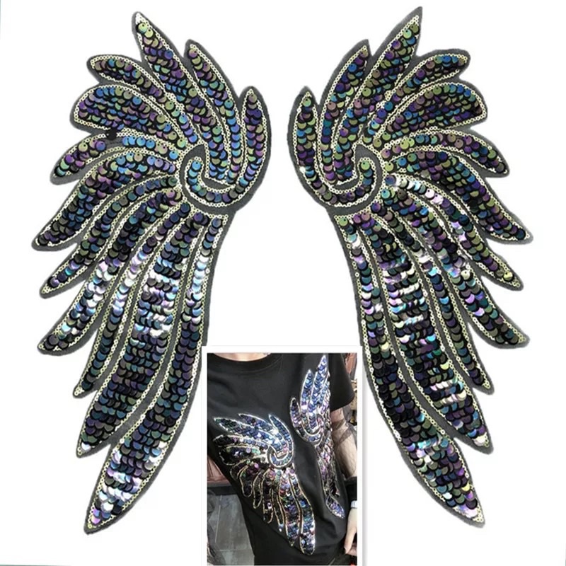 Wing Sequins Embroidery Patch, Aplikasi Sayap Payet
