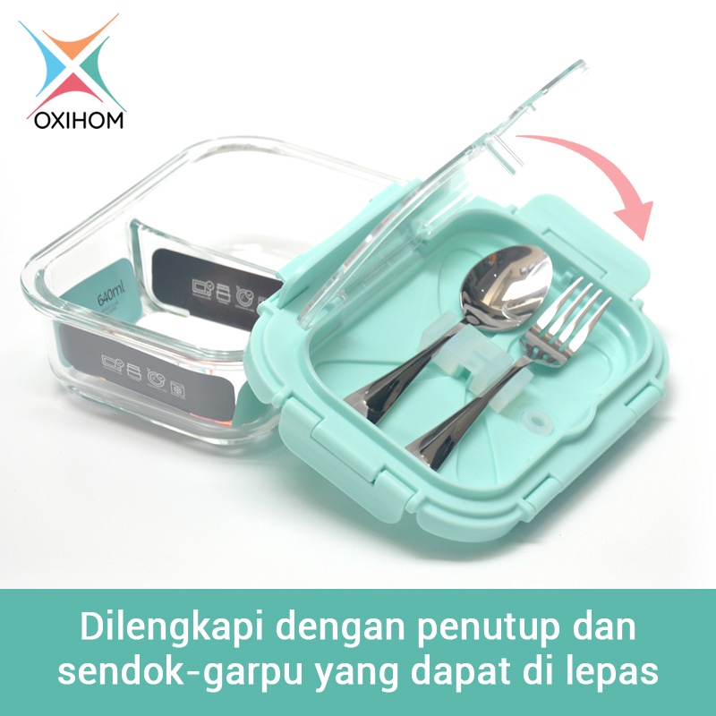 Jual Oxihom Kotak Tempat Makan Kaca Glass Food Container Sendok Garpu ...