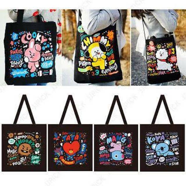 Jual BT21 x LINE FRIENDS Official License BTS BT21 Black Ecobag RJ ...