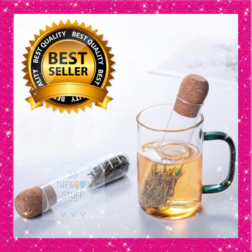 Jual Tea Tube Strainer Glass With Cork / Saringan Teh Infuser Kaca ...