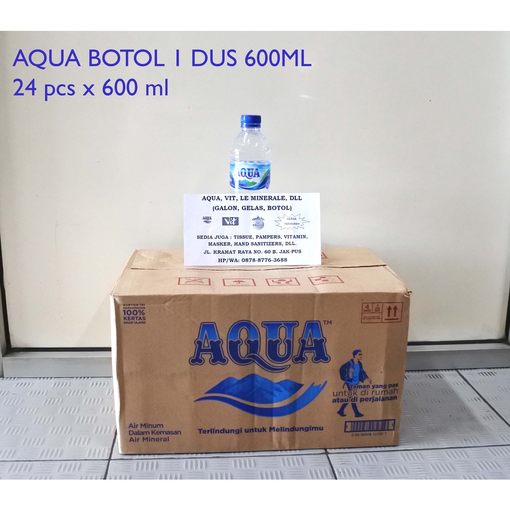 Jual Aqua Botol Air Mineral 600 Ml 1 Dus Isi 24 Gojek Grab Shopee