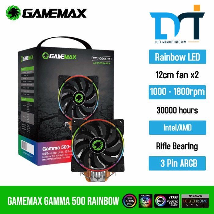 Jual GameMax Gamma 500 Rainbow ARGB Air CPU Cooler for Intel & AMD