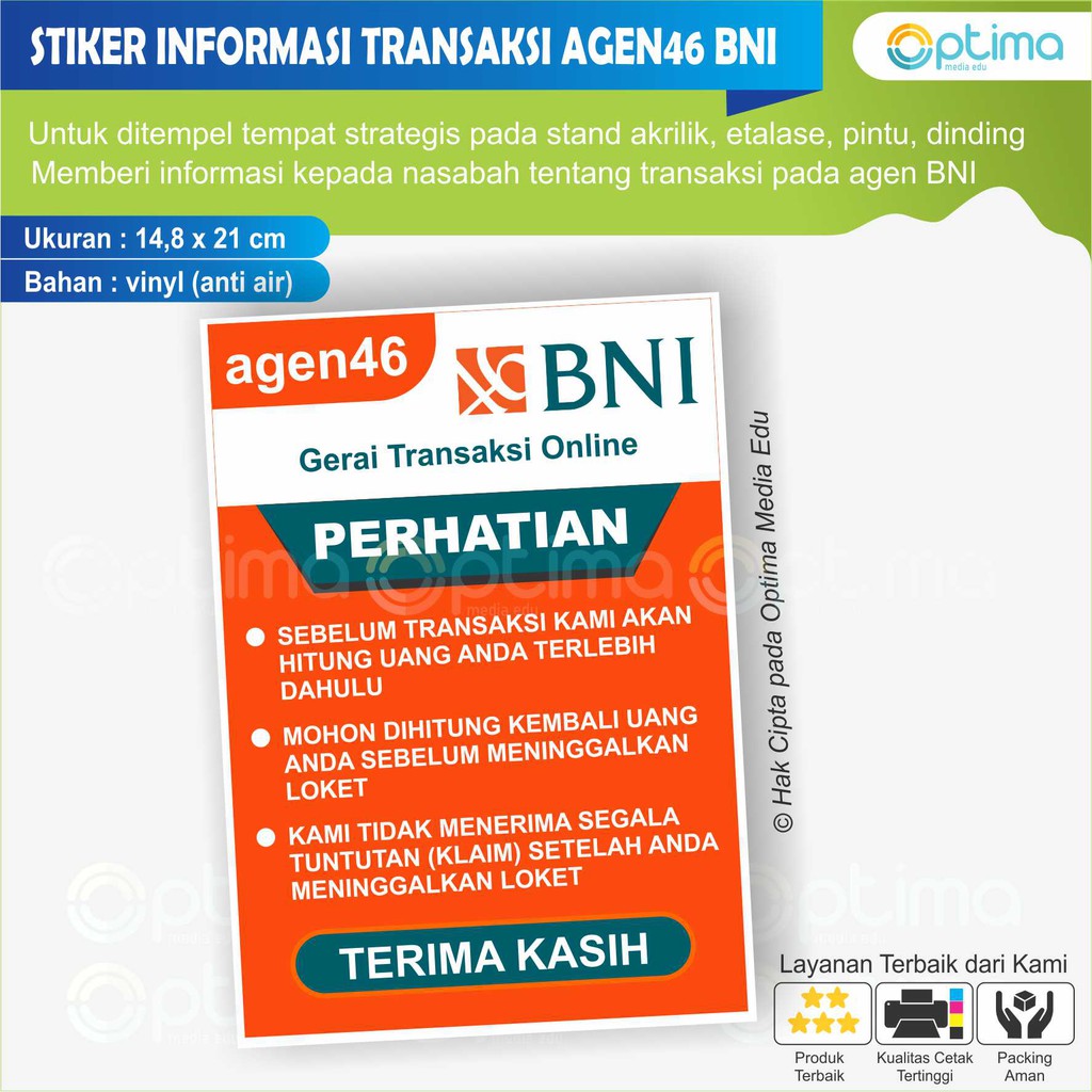 Jual STIKER INFORMASI TRANSAKSI DI AGEN BNI46, MITRA MANDIRI, PAYTREN ...