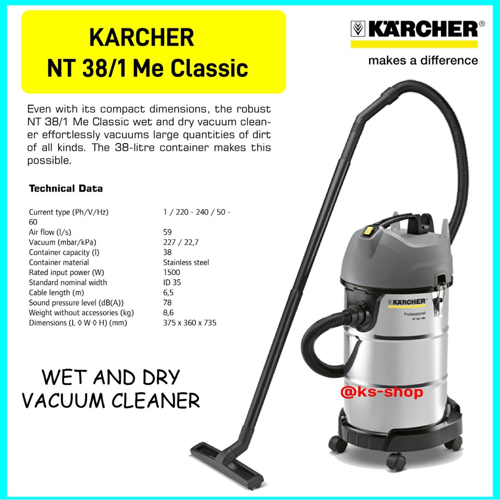 Jual Karcher Industrial Wet & Dry Vacuum Cleaner NT 38/1 Me Classic