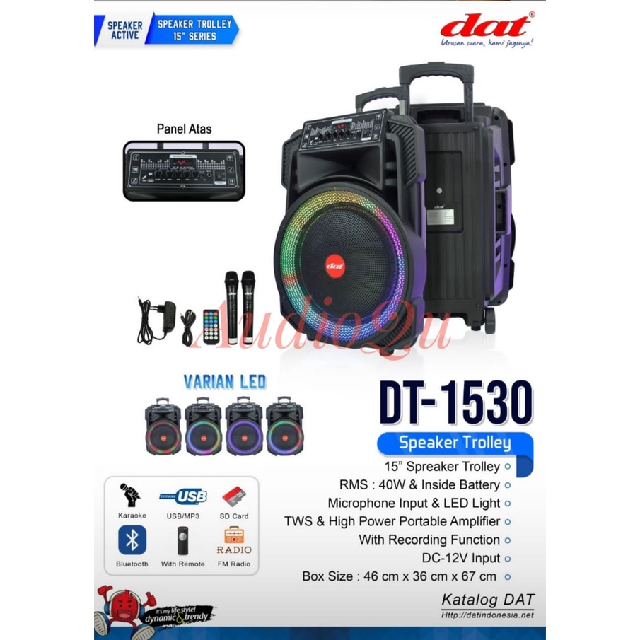 Jual SPEAKER PORTABLE 15 INCH DAT DT 1530 DAT DT1530 LED PARTY + 2 MIC ...
