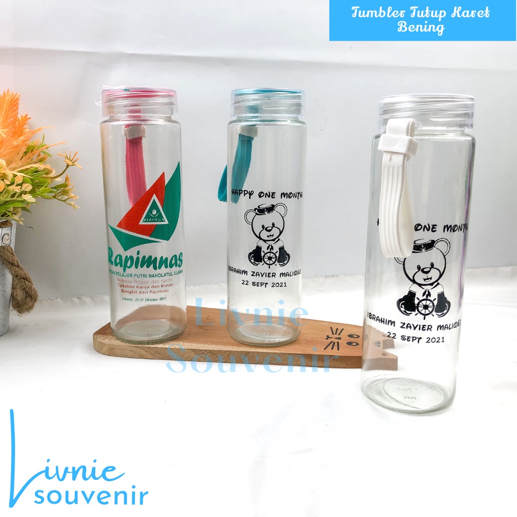 Jual Souvenir Botol Tumbler Kaca Tutup Karet Bening Custom Sablon Shopee Indonesia 9658