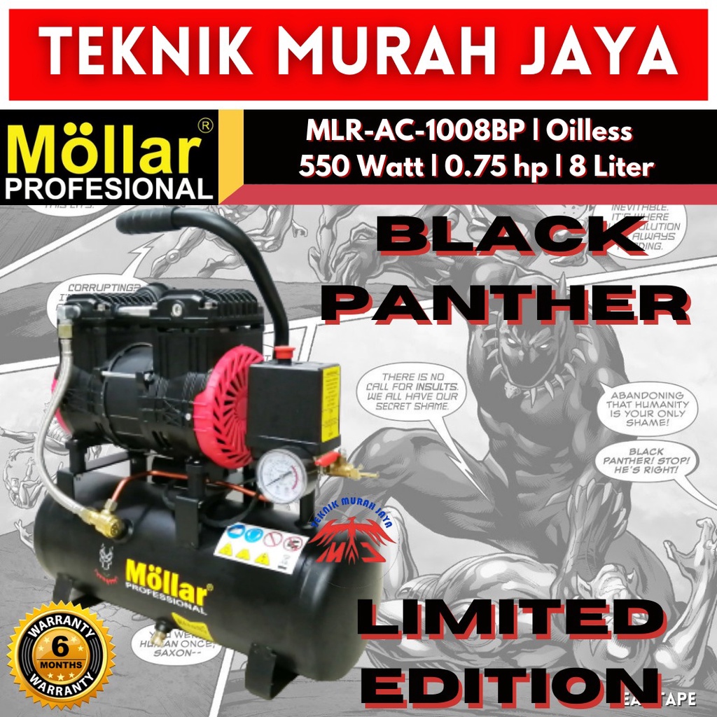 Jual Kompresor angin Mollar 1008BP Oiless air compressor 8L Black ...