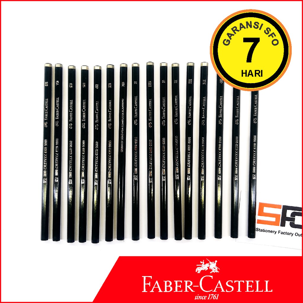 Faber-Castell 119065 Castell 9000 Bleistift 8B - 2H, 12er Pack (12 Stück) Basissortiment 8b - 2h, Graphit-Kunst-Set
