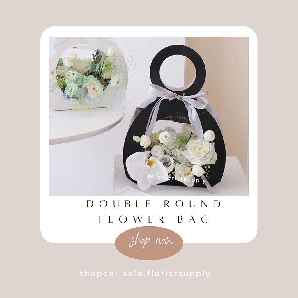 Jual Double Round Paper Bag Flower Bag Gift Box Tas Bouquet Flower Dekorasi Handbag Importpaper