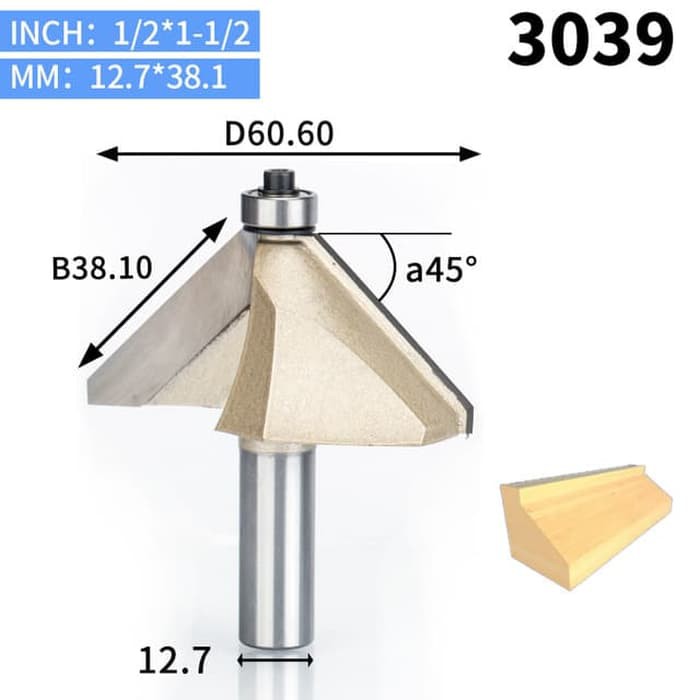 Jual Mata router chamfer bevel 45 derajat tebal 27mm professional grade ...