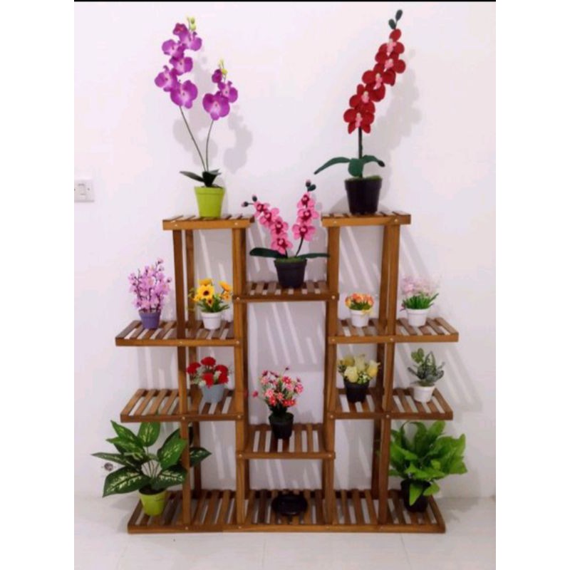 Jual Rak Bunga Susun Kayu Tingkat Hiasan Taman Minimalis Tanaman Hias Standing Shopee Indonesia