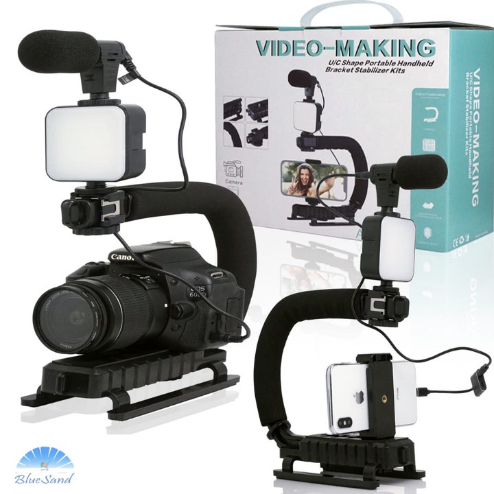 Paket Lengkap Tripod Aksesoris Kamera Video Making Set Mic LED With Stabilizer H