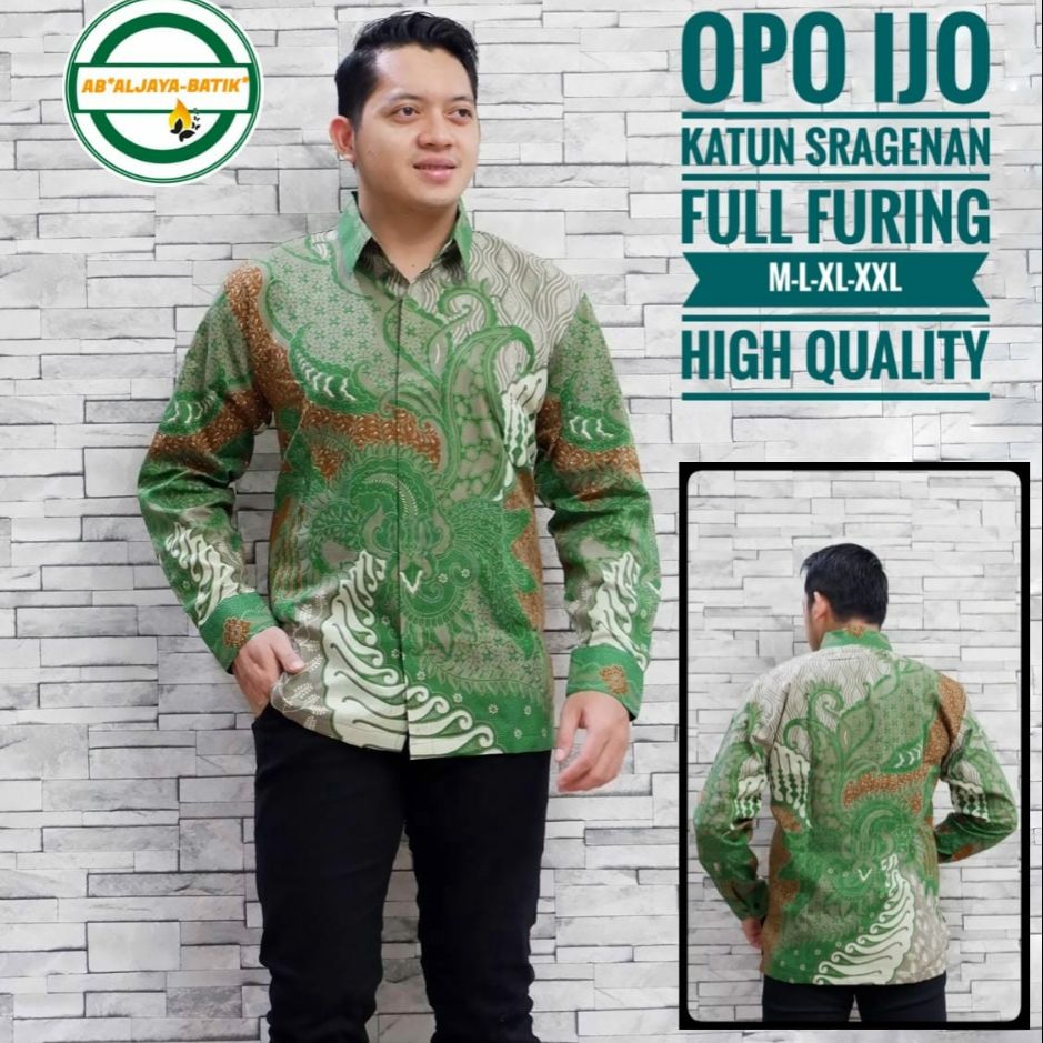 Jual Kemeja Batik Eksklusif Warna Hijau Batik Lengan Panjang Pria OPO
