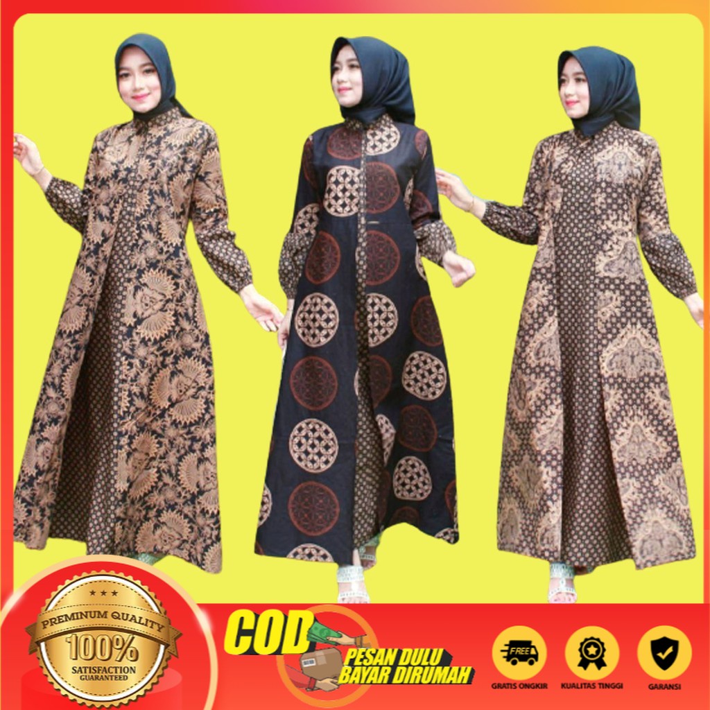 Jual Baju Gamis Batik Wanita Modern Kombinasi Polos Pekalongan Jumbo Lebaran Terbaru Shopee 