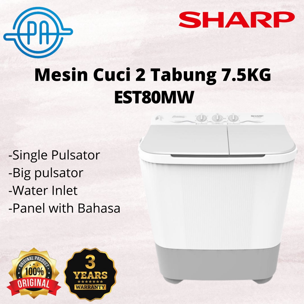 Jual SHARP MESIN CUCI 2 TABUNG ES-T80MW / EST 80MW 7,5KG / EST 70MW ...