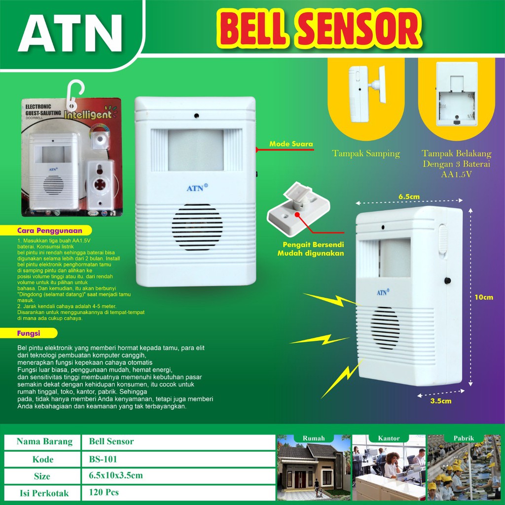 Jual COD-Bel Pintu Rumah Sensor Gerak Bell Alarm Tamu Welcome ATN ...