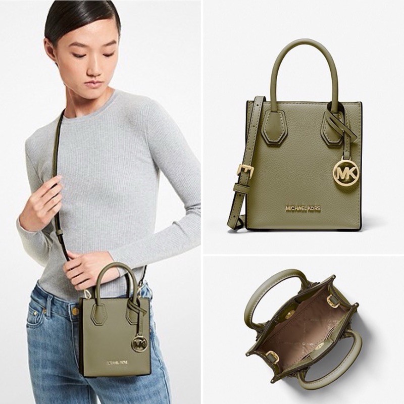 Jual MICHAEL KORS MK Mercer Extra-Small Pebbled Leather Crossbody Bag Thyme  | Shopee Indonesia