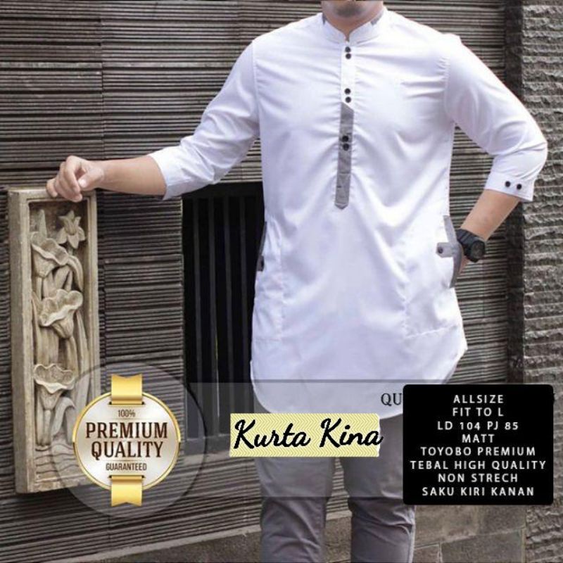 Jual Baju Kemeja KURTA Koko Pria Laki Muslim Lengan 3/4 Bahan Katun ...