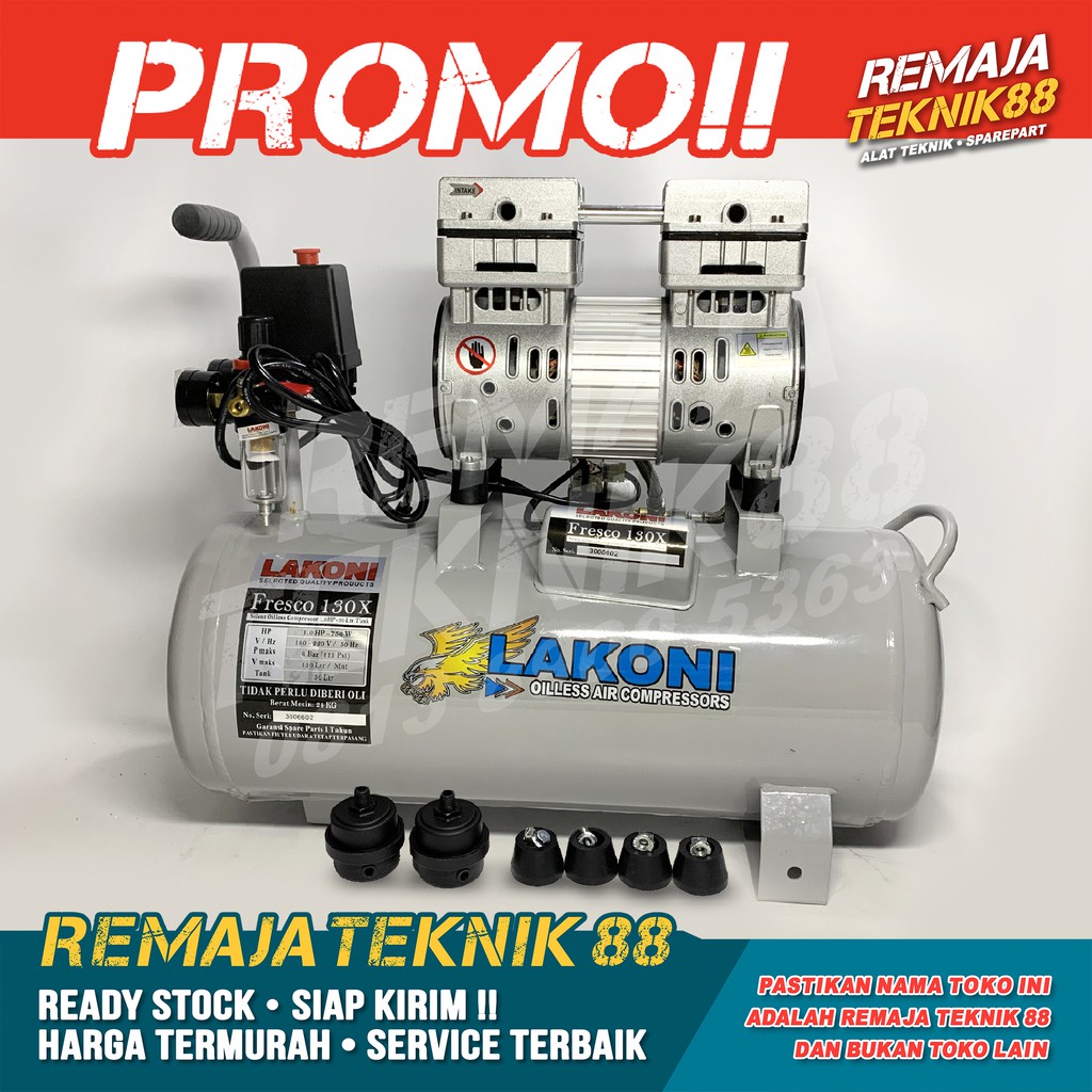 Jual KOMPRESOR ANGIN / 1HP LAKONI FRESCO 130X / KOMPRESOR OILESS SILENT ...