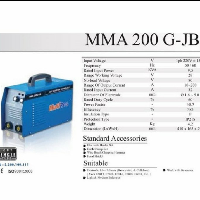 Jual MULTIPRO mesin las 200A MMA 200 GJB multipro inverter igbt MMA200G ...