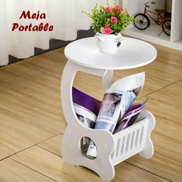 Jual MEJA MINI PORTABLE DENGAN RAK MAJALAH / ROUND VINTAGE TABLE ...