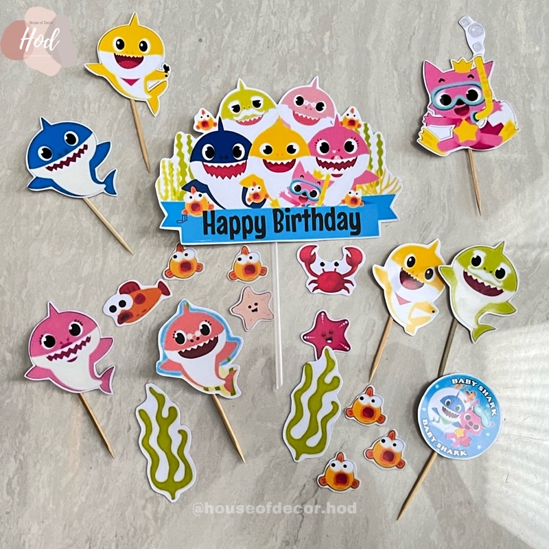 Jual Topper Karton Baby Shark Hiasan Kue Ulang Tahun Kartun Laut Sea