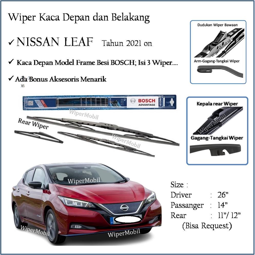 Jual Wiper Bosch Kaca Depan Belakang Nissan Leaf 2021 2022 2023 2024 ...