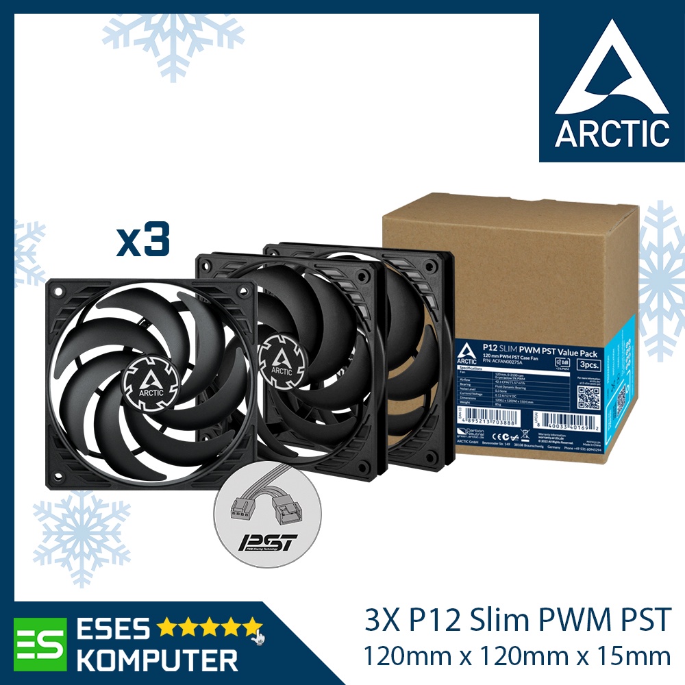 Arctic P12 Pro PST ventilateurs de boîtier Noir, 5 pièces, 120 x 120 x 25 mm, PWM, Ventilateur, 12 cm, 131 m³/h, Noir