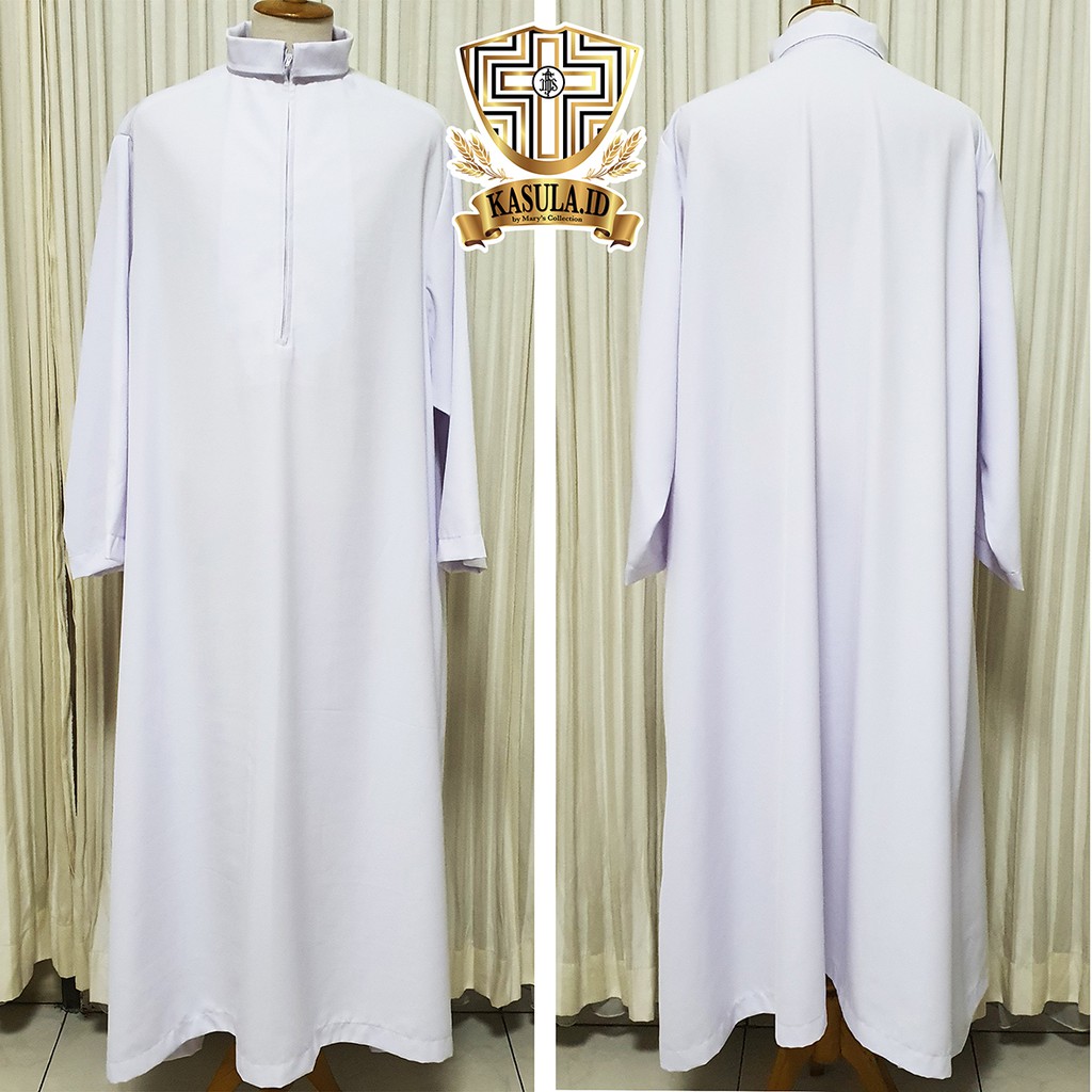 Jual alba jubah romo katolik frater calon romo prodiakon polos putih ...