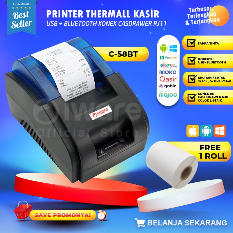 Jual Iware Printer Kasir Bluetooth Thermal Iware C58Bt Ppob 58Mm Rpp02N ...