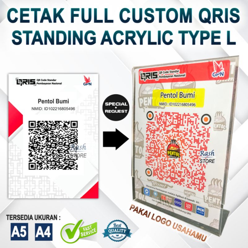 Jual CETAK/PRINT CUSTOM QRIS | STANDING ACRYLIC TYPE L | Shopee Indonesia