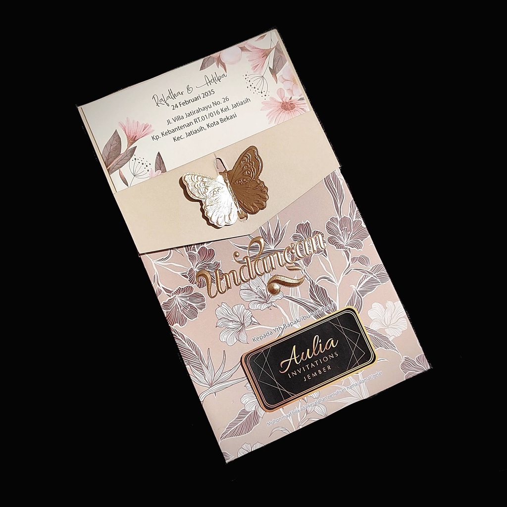 UNDANGAN PERNIKAHAN AMPLOP POLY 3D KUPU FLORAL RUSTIC AESTHETIC ELEGAN SIMPEL MURAH DAN KEKINIAN