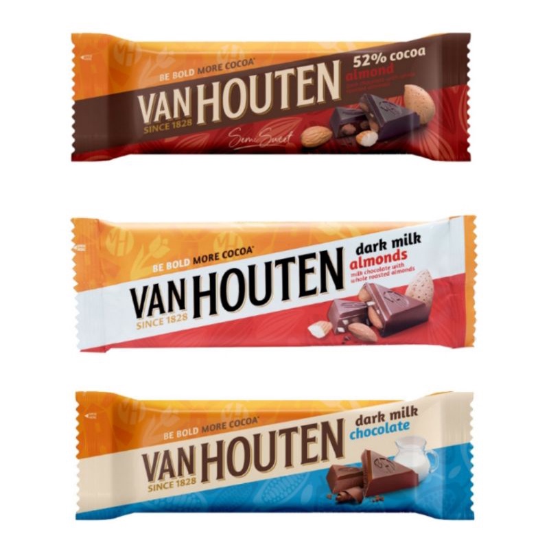 Van Houten Bar Dark Milk Almonds Chocolate 40g.