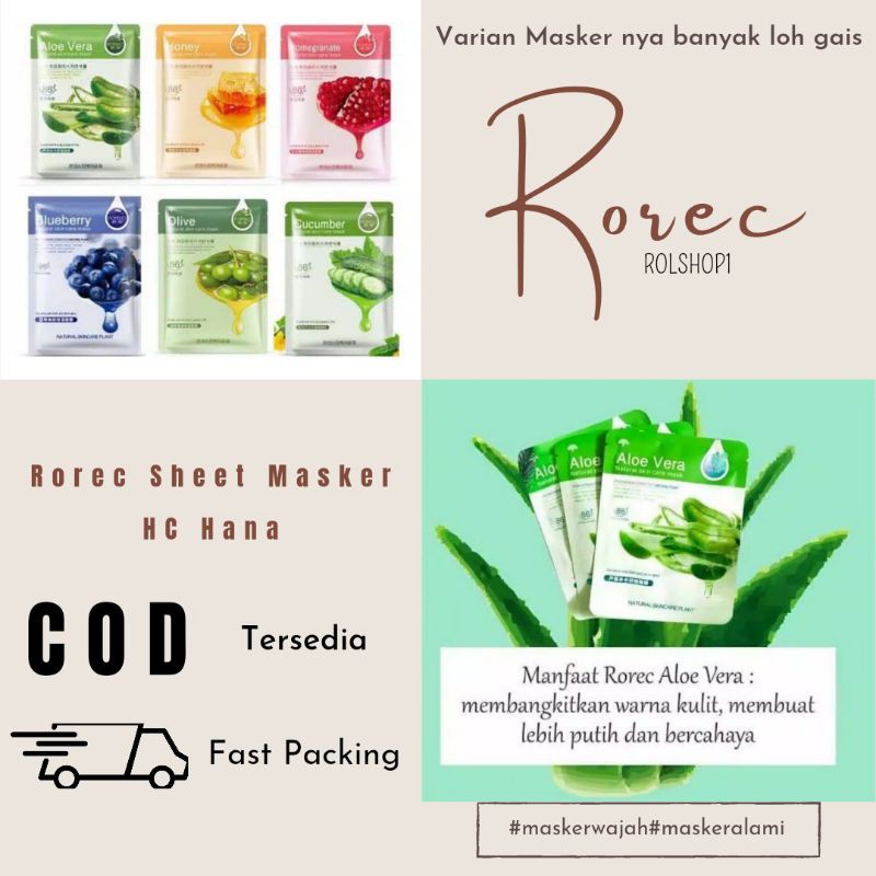 Jual ROREC SHEET MASK HCHANA / MASKER MURAH / MASKER WAJAH / MASKER ...