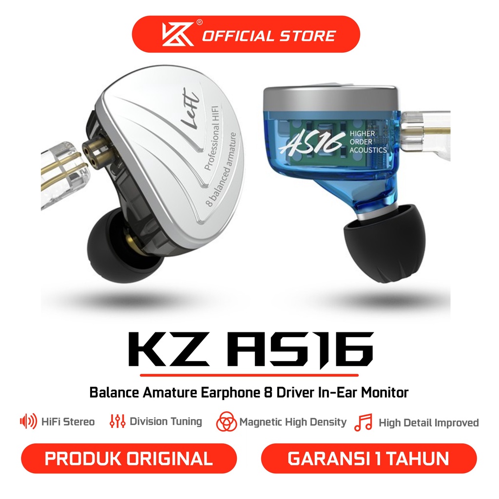 Jual KZ AS16 with Mic 8BA Balance Amature Earphone 8 Driver InEar
