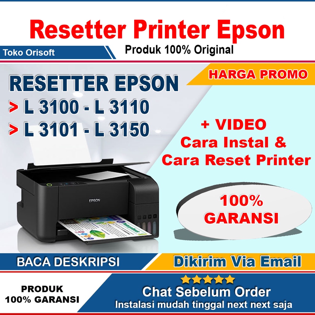 Jual Software RESETTER Epson L3110L3150L3100L3001/+ Video Panduan Reset Printer Full Version