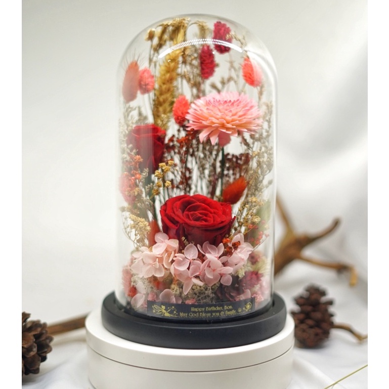 Jual Flower Glass Dome Dorana Florist Bunga Mawar Rose Built In Led Kado Ulang Tahun Kado 6972