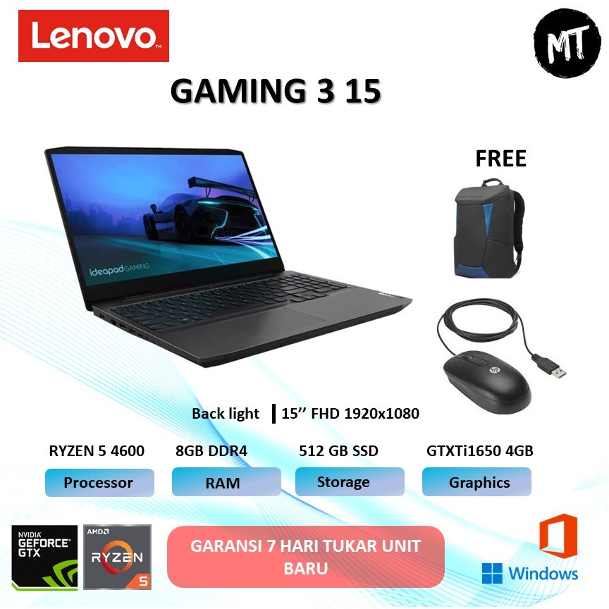 Jual Laptopgaming Lenovo Gaming 3 15 Amd Ryzen 5 4600h Ram 8gb 512ssd Gtx1650ti 4gb W10ohs 15 2647