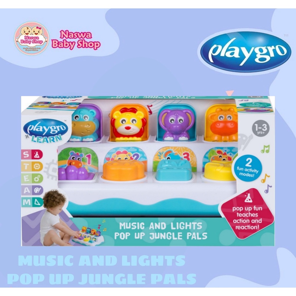 Playgro music and lights 2024 pop up jungle pals