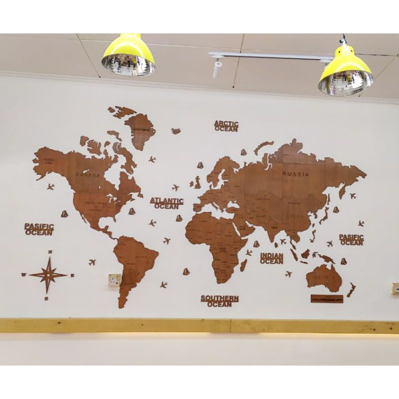 Jual PETA DUNIA KAYU (Wooden World Map) Ukuran XL 200x90cm & tebal 6mm ...